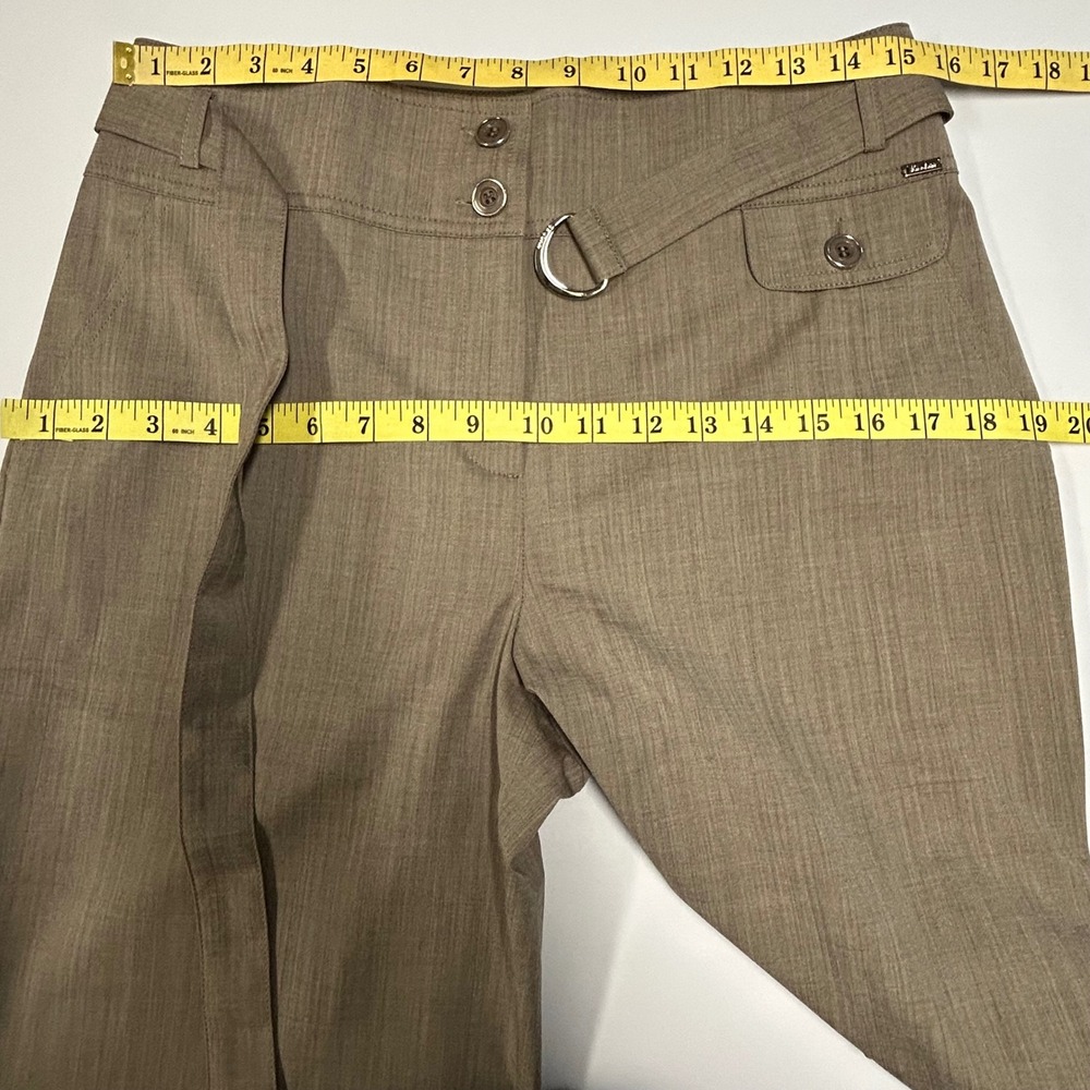 St John Women Trouser Pants 8 Straight Leg Wool Blend Belted Taupe Brown Career - Picture 7 of 11